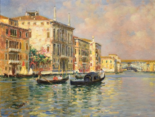 Tableaux et dessins Tableaux XIXe siècle - Venise, Grand Canal et pont du Rialto - Luigi Lanza (Venise 1860-1913)